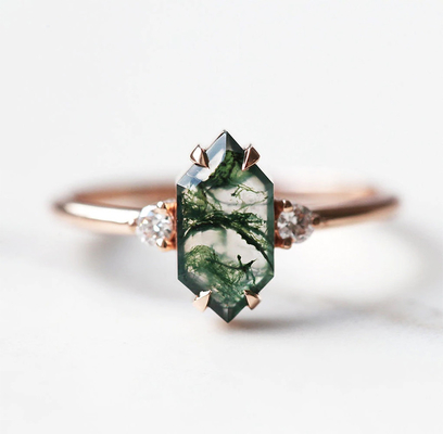 Groen Echt Moss Agate Ring, Ring van Halfedelsteen de Mooie Vrouwen