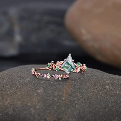 Het stevige Natuurlijke Geïnspireerde Blad Aquatisch Moss Agate Jewelry Cluster Emerald van Rose Gold 1.25ct