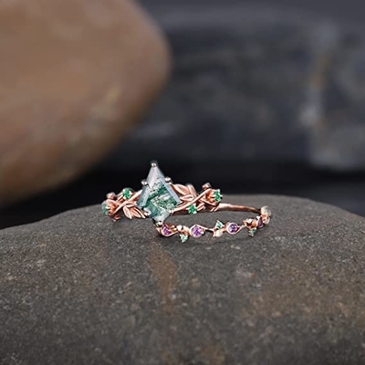 Het stevige Natuurlijke Geïnspireerde Blad Aquatisch Moss Agate Jewelry Cluster Emerald van Rose Gold 1.25ct
