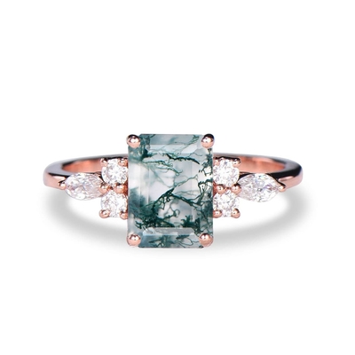 Uitstekend Groen de Clusterhuwelijk Ring Natural Moss Agate van de Halfedelsteensneeuwbank
