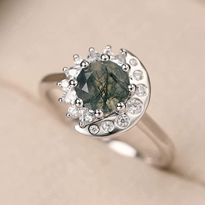 LUO S925 Sterling Silver Sun And Moon Ring Round Shaped 7MM voor Vrouwen