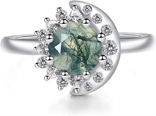 LUO S925 Sterling Silver Sun And Moon Ring Round Shaped 7MM voor Vrouwen