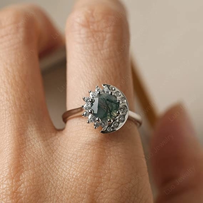 LUO S925 Sterling Silver Sun And Moon Ring Round Shaped 7MM voor Vrouwen