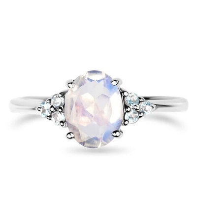 925 Sterling Silver Square Moonstone Natural het Kussen van Steenjuwelen sneed Blauwe Moonstone-Ring