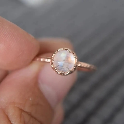 De unieke van de Maanvorm Zilveren Zilveren Ring Star Round CZ Hete Verkopende Ringen van Rose Gold Plated Natural Moonstone