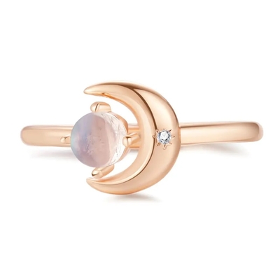 De unieke van de Maanvorm Zilveren Zilveren Ring Star Round CZ Hete Verkopende Ringen van Rose Gold Plated Natural Moonstone