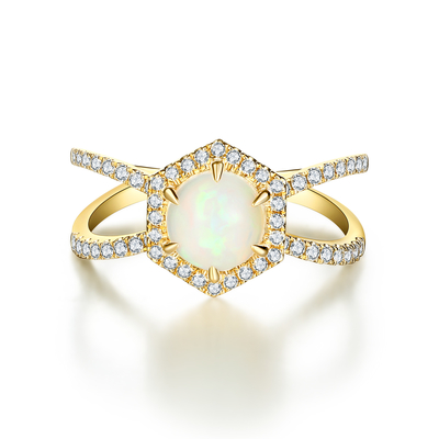 De unieke van de Maanvorm Zilveren Zilveren Ring Star Round CZ Hete Verkopende Ringen van Rose Gold Plated Natural Moonstone