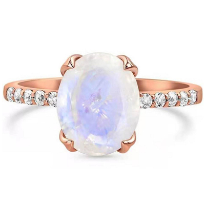 De unieke van de Maanvorm Zilveren Zilveren Ring Star Round CZ Hete Verkopende Ringen van Rose Gold Plated Natural Moonstone