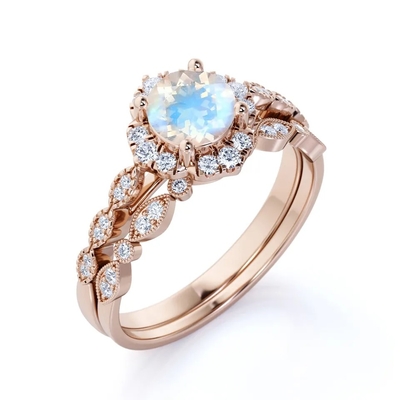 Nieuwe Stijl 925 Sterling Silver Blue Moonstone Engagement-Ringen om Moonstone-Huwelijk Ring Set