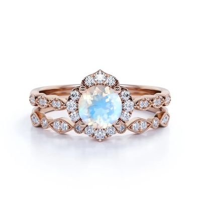 Nieuwe Stijl 925 Sterling Silver Blue Moonstone Engagement-Ringen om Moonstone-Huwelijk Ring Set