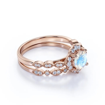 Nieuwe Stijl 925 Sterling Silver Blue Moonstone Engagement-Ringen om Moonstone-Huwelijk Ring Set