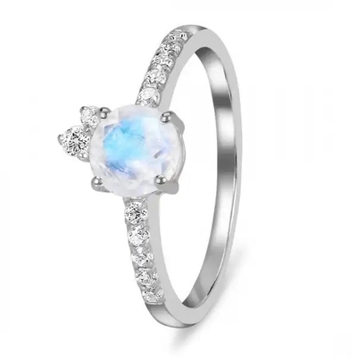 925 Sterling Silver Rainbow Jewelry Moonstone Blauwe Natuurlijke Moonstone Ring
