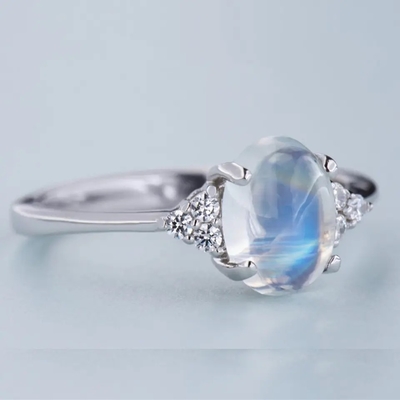 925 Sterling Silver Rainbow Jewelry Moonstone Blauwe Natuurlijke Moonstone Ring