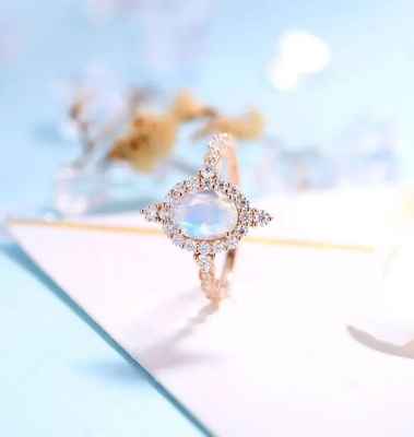 Nieuwste Rose Gold Plating 925 Blauwe Moonstone Verlovingsringen van Sterling Silver Jewelry Oval Cut