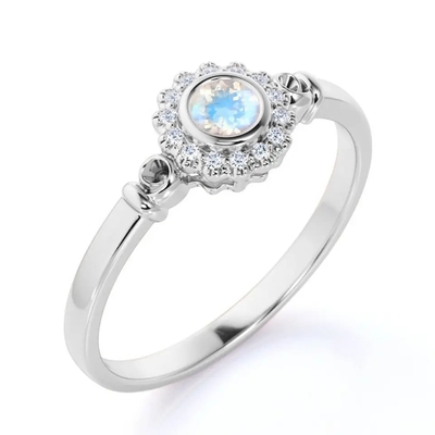 925 Sterling Silver Rose de gouden Halo Ring Rainbow Moonstone Ring van de 1 Karaatbloem