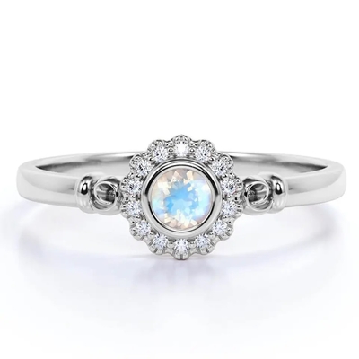 925 Sterling Silver Rose de gouden Halo Ring Rainbow Moonstone Ring van de 1 Karaatbloem