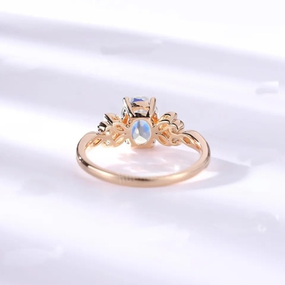 925 Sterling Silver Rose de gouden Halo Ring Rainbow Moonstone Ring van de 1 Karaatbloem