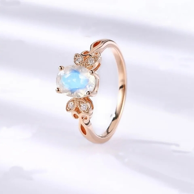 925 Sterling Silver Rose de gouden Halo Ring Rainbow Moonstone Ring van de 1 Karaatbloem