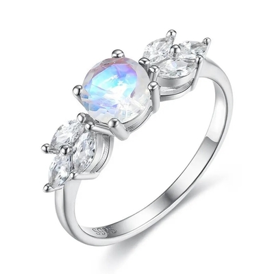 925 Sterling Silver Rose de gouden Halo Ring Rainbow Moonstone Ring van de 1 Karaatbloem