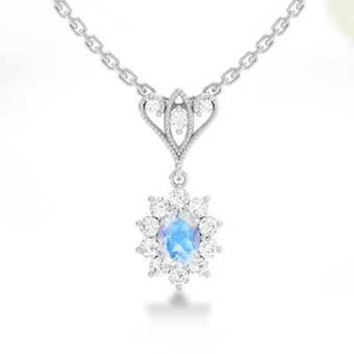 S925 plateerde het Goud van Sterling Silver 14K om Vormjuwelen Blauwe de Halsbandhoogte van Moonstone Spheree - kwaliteitsjuwelen