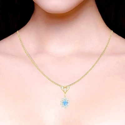 S925 plateerde het Goud van Sterling Silver 14K om Vormjuwelen Blauwe de Halsbandhoogte van Moonstone Spheree - kwaliteitsjuwelen
