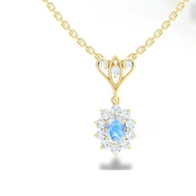 S925 plateerde het Goud van Sterling Silver 14K om Vormjuwelen Blauwe de Halsbandhoogte van Moonstone Spheree - kwaliteitsjuwelen
