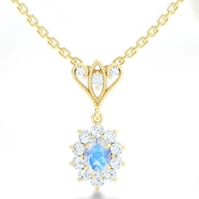 S925 plateerde het Goud van Sterling Silver 14K om Vormjuwelen Blauwe de Halsbandhoogte van Moonstone Spheree - kwaliteitsjuwelen
