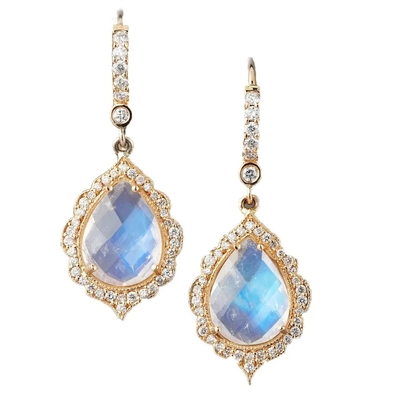 925 Sterling Silver Natural Stone Jewelry de Zeshoek sneed Blauwe de Nageloorringen van Regenboogmoonstone