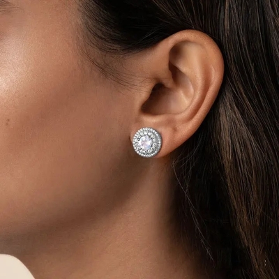 925 Sterling Silver Natural Stone Jewelry de Zeshoek sneed Blauwe de Nageloorringen van Regenboogmoonstone