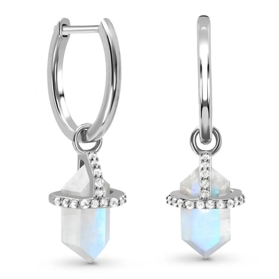 925 Sterling Silver Natural Stone Jewelry de Zeshoek sneed Blauwe de Nageloorringen van Regenboogmoonstone