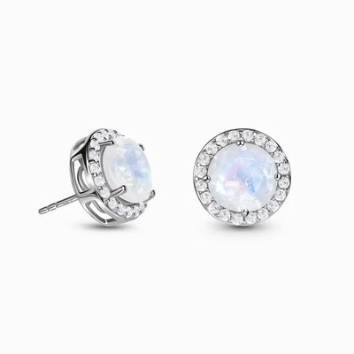 925 Sterling Silver Natural Moonstone Jewelry facetteerden de Blauwe Oorringen van de de Halonagel van Moonstone Dubbele