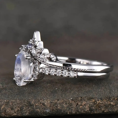 925 Sterling Silver Natural Stone Jewelry Huwelijk Ring Set van Regenboog het Blauwe Moonstone