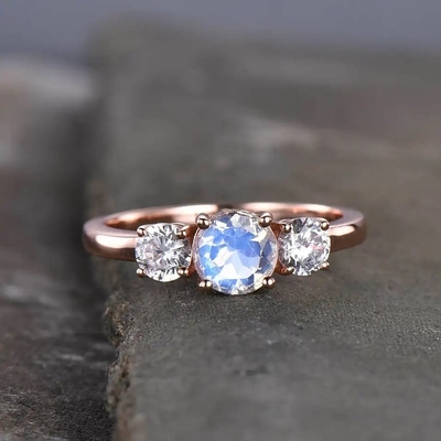14K de Overeenkomst Ring Moonstone Halo Rings Jewelry van Rose Gold Oval Cabochon Cut Moonstone