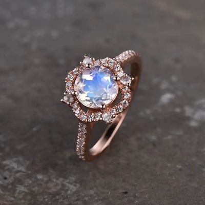 925 Sterling Silver CZ de In het groot Ring van Moonstone van de Natuursteenjuwelen Gefacetteerde Regenboog
