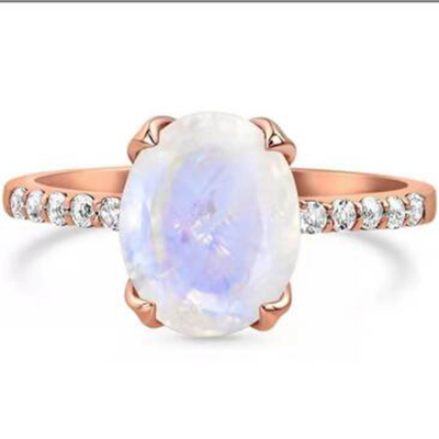925 Sterling Silver Natural Gemstone Jewelry de rond Gefacetteerde Verlovingsring van Regenboogmoonstone