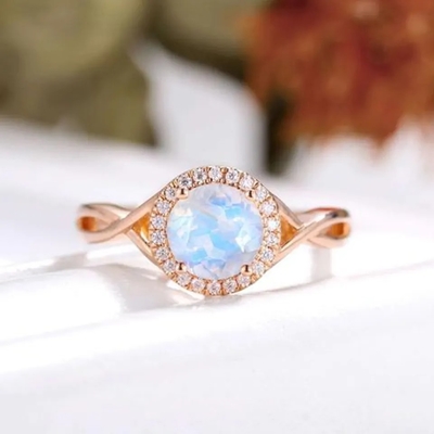 925 Sterling Silver Natural Gemstone Jewelry de rond Gefacetteerde Verlovingsring van Regenboogmoonstone