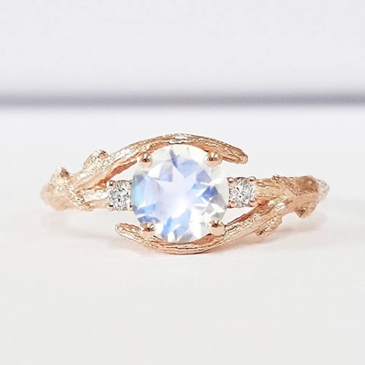 Rose Gold Hexagon Shaped Wedding-de Verlovingsring van Juwelenmoonstone