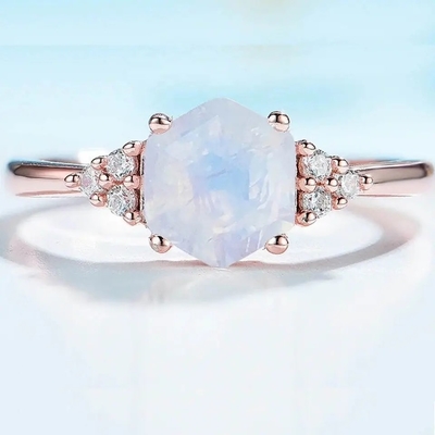 De verlovingsring 18k gouden Zilveren Ring Natural Gemstone Jewelry van perenmoonstone