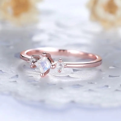 In Ring voor Vrouwen 925 Ring van de Prinsescut dainty engagement van Sterling Silver Moonstone Ring Rose de Goud Geplateerde