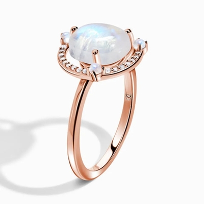 Stevige 925 van de de Stijlstrook van Sterling Silver 18K Goud Geplateerde Ring Vintage Moonstone Ring Best de Fabrieksjuwelen