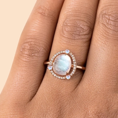 Stevige 925 van de de Stijlstrook van Sterling Silver 18K Goud Geplateerde Ring Vintage Moonstone Ring Best de Fabrieksjuwelen