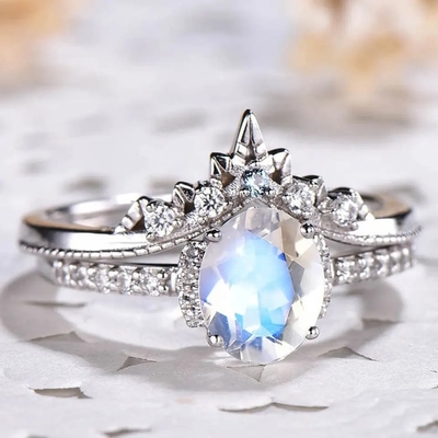 Het witgoud Ovaal Moonstone Art Deco Unique Engagement Ring plaatste 925 Sterling Silver