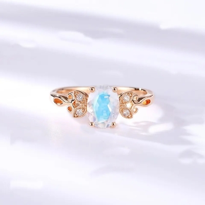 Ring 925 van Moonstone van manierjuwelen Echte Blauwe Sterling Silver Plated Rose Gold