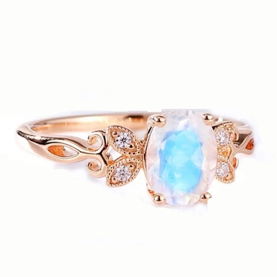 Ring 925 van Moonstone van manierjuwelen Echte Blauwe Sterling Silver Plated Rose Gold