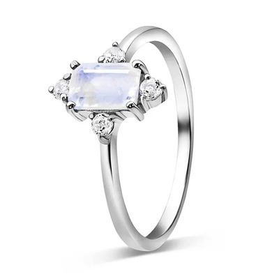 Witgoud Geplateerde Emerald Cut Blue Moonstone Engagement-Ringen Sterling Silver