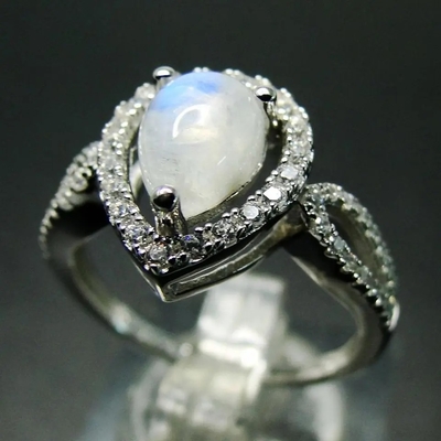 De Overeenkomst Diamond Rings 925 van regenboogmoonstone Sterling Silver