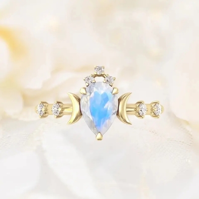 Natuurlijke Moonstone-Halfedelstenen 925 de Zilveren Besnoeiing van de de Ringen Echte Peer van Verjaardagsjuwelen
