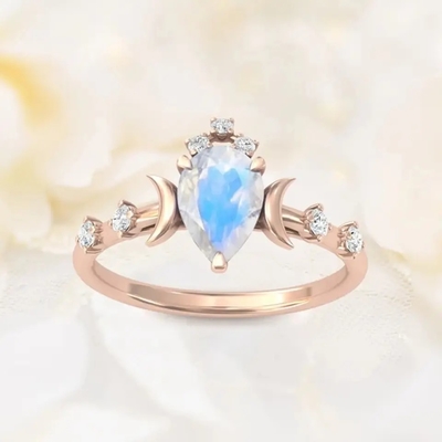 Natuurlijke Moonstone-Halfedelstenen 925 de Zilveren Besnoeiing van de de Ringen Echte Peer van Verjaardagsjuwelen