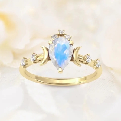 Natuurlijke Moonstone-Halfedelstenen 925 de Zilveren Besnoeiing van de de Ringen Echte Peer van Verjaardagsjuwelen