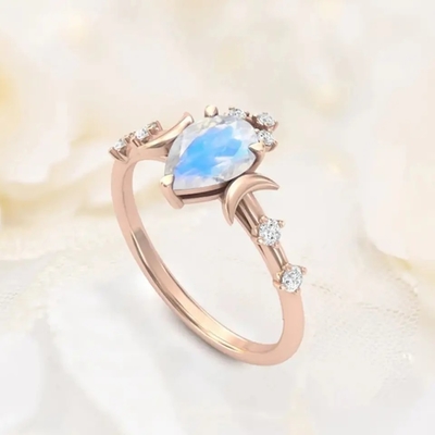Natuurlijke Moonstone-Halfedelstenen 925 de Zilveren Besnoeiing van de de Ringen Echte Peer van Verjaardagsjuwelen